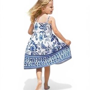 Chenault Cream Sundress with Blue Floral Print for Kids